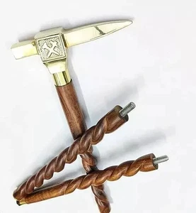 Goldener gefertigter scharfer Messingkopfgriff Holzspirale Gehstock neuer Designer - Bild 1 von 5