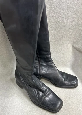 Andrew Geller Women's Black Leather Knee High Riding Boots Size 6.5 SUMPTUOUS! - Image 1 of 4