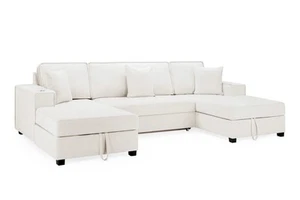 SOFAINSTORE Beige U-Shaped Sofa Bed – 6 Seater with Storage, Cup Holders, Fabric - Picture 1 of 14