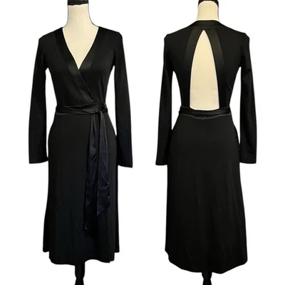 Vestido envolvente vintage años 90 Y2K Diane Von Furstenberg negro manga larga espalda abierta 4 Foto 1 de 4