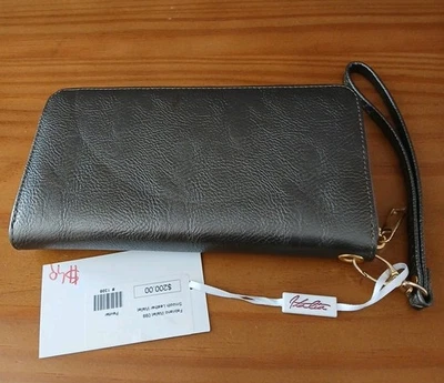 Carteira de pulso FABRIANO couro liso com zíper em torno da cor estanho/marrom nova (outra) - Imagem 1 de 4