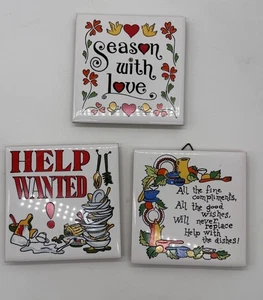 4 Vintage 70er Keramik Untersetzer Kitschig Küche Untersetzer Fliesen Wanddeko Taiwan - Bild 1 von 11