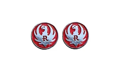 Factory Ruger Red & Silver Pistol Grip Medallions – OEM Pair Made in USA - Image 1 of 4