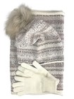 Mütze Schal Handschuhe Set Damen Loop Beanie großer Bommel beige 3 teilig Strick