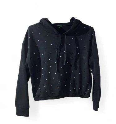 Sudadera con capucha corta negra con detalle de diamantes de imitación y perlas Green Goddess Foto 1 de 4