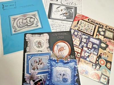 CATS Lot 4 Cross Stitch Pattern Leaflet Books Charts Cats Kittens Vintage 80s - Image 1 of 4