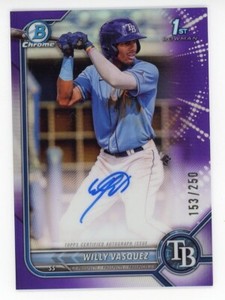 2022 Bowman Chrome Willy Vasquez 1st Purple Auto #153/250 Tampa Bay Rays