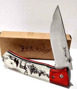 Elk Ridge 4.5" buck Deer Brown Wood Handle Drop Point Lockback Pocket Knife EDC - Picture 1 of 5