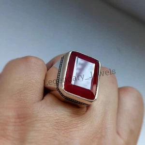Natural Ruby Gemstone With 925 Sterling Silver Ring For Men's Ring Men's Jewelry