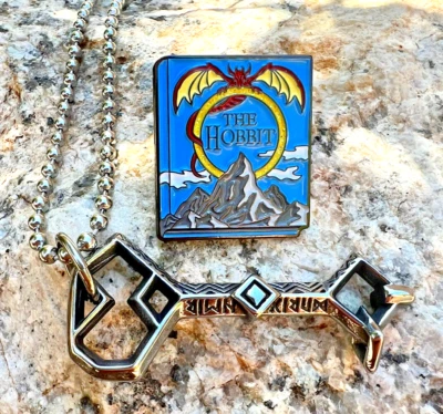 Thorin Key Of Erebor Steel Necklace | Hobbit Book Pin | LOTR Gift | LOT OF 2 - Image 1 of 4