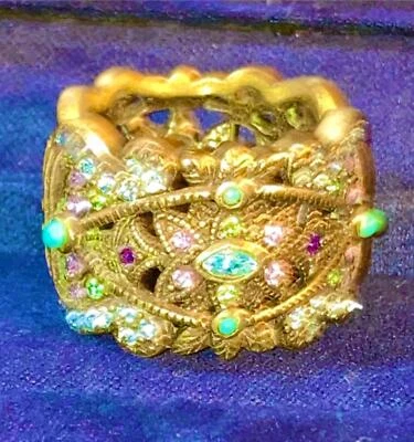 Anillo de cóctel Heidi Daus libélula floral cristal filigrana latón banda ancha talla 9 Foto 1 de 4