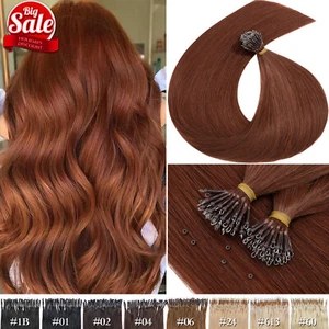 UK Nano Ring Tip Remy Human Hair Extensions Real Hair Extensions #33 Dark Auburn - Picture 1 of 41