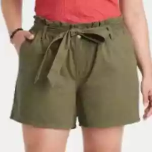 NWT Ava & Viv Olive Green Paperbag Shorts Size 3X - Picture 1 of 8