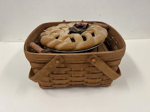 Vintage Longaberger Cake Basket w Riser Liner Carrier 1989 woven wood insert USA Cover