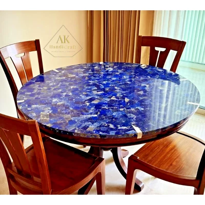 36" Blue Lapis Lazuli Stone Round Table Top – Luxury Handmade Gemstone Furniture - Image 1 of 3