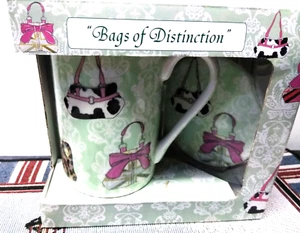 Brand New Rare Kent Pottery Tea Coffee Cup Mug "Bags of Distinction" Set Coaster - Picture 1 of 8