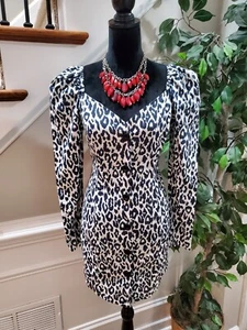 Asos Women's Black & White Cotton V-Neck Long Sleeve Knee Length Dress Size 10 - Picture 1 of 13