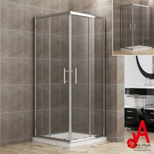 Corner Shower Screen Square Sliding Double Doors & Shower Base Cubical Enclosure - Picture 1 of 48