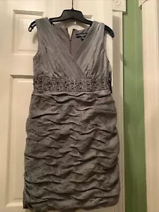 R & M Richards Beaded Waist pewter gray luminous Cocktail Dress 6P - Picture 1 of 8