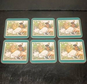 Set Of 6 Vintage Pimpernel Rabbit Coasters Cork Backed Unused  - Picture 1 of 6