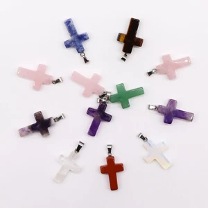Cross Necklace - Natural Gemstones Crosses + Free Pendant Cord - Brand New - Picture 1 of 2