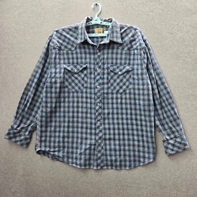 Resistol Double Men Button Up Shirt 2XL Blue Plaid Western Pearl Snap - Image 1 of 4