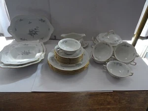 Rosenthal Sanssouci Speiseservice Weiß mit Goldrand Graue Rose 22 Teile - Bild 1 von 12