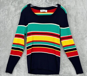 Vintage Jaeger Sweater Womens Large Wool Striped Ribbed Knit Lightweight Preppy - Picture 1 of 8