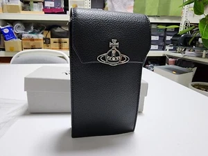 Vivienne Westwood grain leather phone bag crossbody phone holder Black ORB Logo - Picture 1 of 6