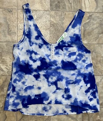 Selena Gomez Womens M Dream Out Loud Blue White Tie Dye  Cropped Tank Top Boho - Image 1 of 4