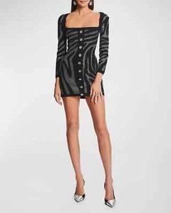 Retrofete NWT Elvira Knit Dress Size Large Black/Silver Zebra Print w/ Crystals - Picture 1 of 5