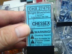 *RARE* Chessex 27479 Bright Blue/Silver 7 Velvet Polyhedral Die Set - Picture 1 of 4