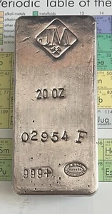 20 UNZEN JM .999 SILBERBARREN RÜCKSEITE GESTEMPELT / F SERIE (weniger als)200 hergestellt - Bild 1 von 5