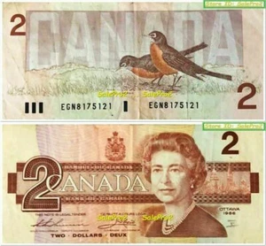 CANADA 1986 CROW THIESSEN $2 DOLLAR PREFIX #EGN8175121 QUEEN ELIZABETH BANKNOTE - Bild 1 von 4