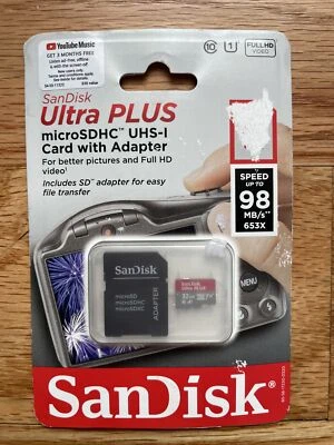 Sandisk Ultra Plus 32GB microSDXC Memory Card With Adapter Class 10 - Image 1 of 2