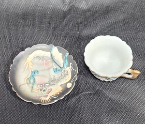 Dragon Ware Moriage Porcelain Miniature Tea Cup And Saucer - Picture 1 of 13