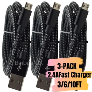 3-Pack Micro USB Cable 3/6/10Ft Fast Charge Cord For Samsung LG Android Charger - Picture 1 of 10