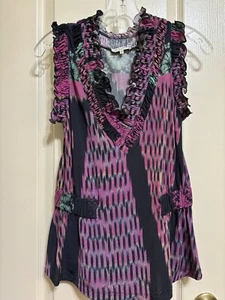Etro Ruffle Multi Color V Neckline Sleeves Top Size 42 - Picture 1 of 4