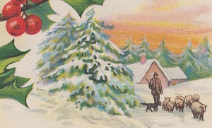 Shepherd Sheep Christmas Greetings Postcard - Picture 1 of 3