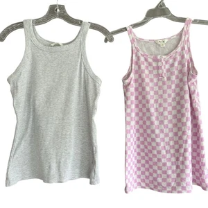 Set 2 Canotte – Grigio Chiaro e Rosa Scacchiera Stile Y2K Donna Taglia L - Foto 1 di 13