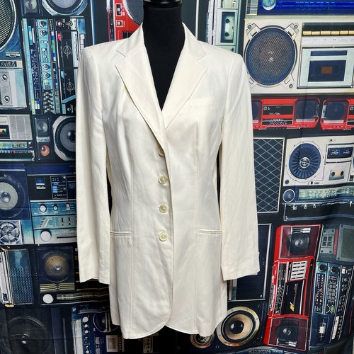 OFF WHITE Giacca blazer LAUREN Ralph Lauren seta lino cappotto sportivo donna taglia 10