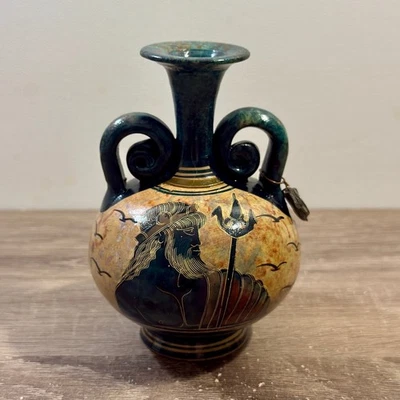 Vintage Greek Pottery Vase Poseidon – Miniature Amphora Museum Replica 11cm - Image 1 of 4