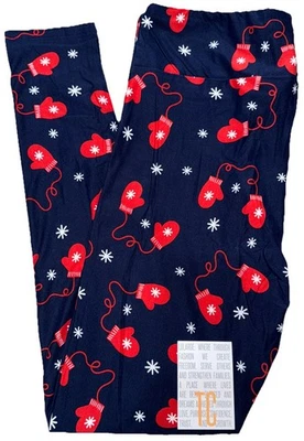 NUEVO LuLaRoe Leggings Navidad Mitones Altos y Curvilíneos (12-18) Azul Marino Rojo Foto 1 de 4