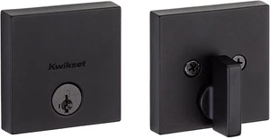 Kwikset Downtown Deadbolt Lock, Matte Black Square Exterior Keyed Front Entry - Picture 1 of 8