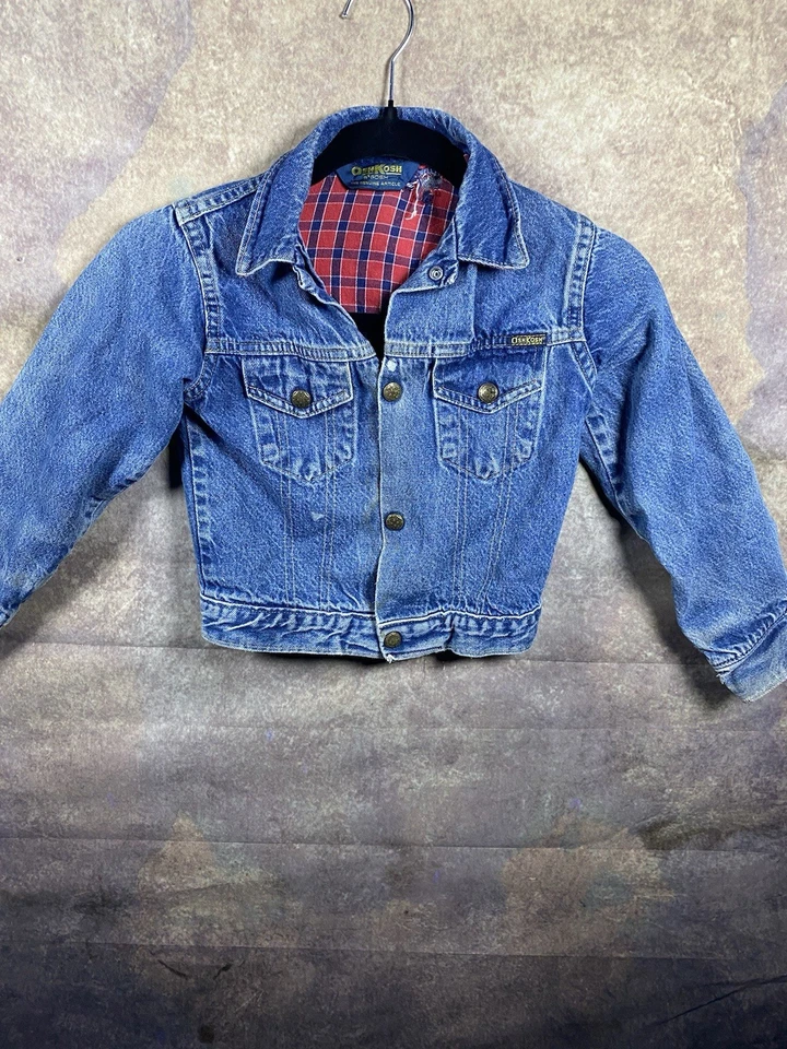 Vntg. 80’s Oshkosh Denim Flannel Lined Jacket Kids 3-4 Honeycomb GNR Vnt. Patch  - Image 1 of 4