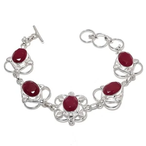 Bracciale gioielli in argento sterling 925 fatto a mano con pietre preziose onice rosa misura 7-8" - Foto 1 di 1