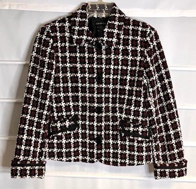 Jaqueta blazer George vermelha preta cinza creme xadrez mistura de lã botão frontal 6 EC! - Imagem 1 de 4