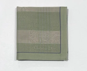 Taschentuch Mann Christian Dior Webstoff kariert grün Einstecktuch Baumwolle 18" - Bild 1 von 5
