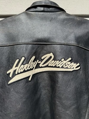 Harley Davidson 皮革摩托车夹克男式 2XL 复古黑色 — 第 1/4 张图片