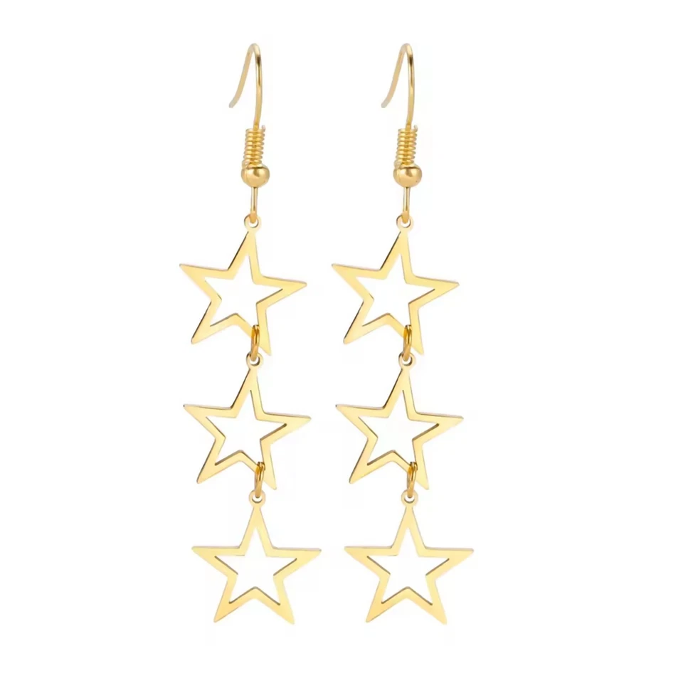 Retro Star Earrings Hypoallergenic Gold PVD Stainless Steel Superstar Dangles — 第 1/1 张图片
